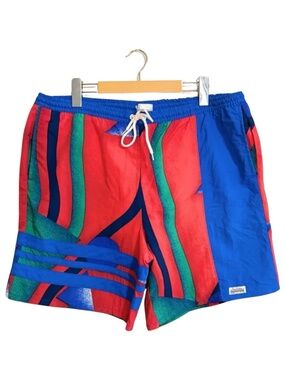 Vintage Pierre Cardin Abstract Red Blue Green Print Swim Trunks – Size Large EUC